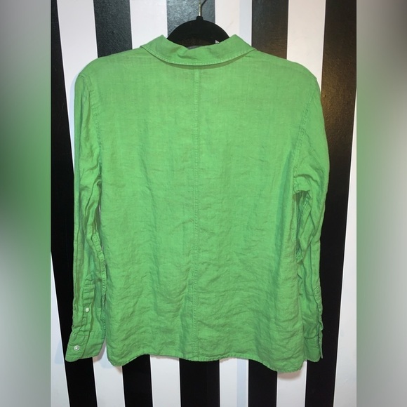 100% Linen Land’s End Lime Green Button Down Shirt Size Women’s XS Small 2/4 - Picture 5 of 6